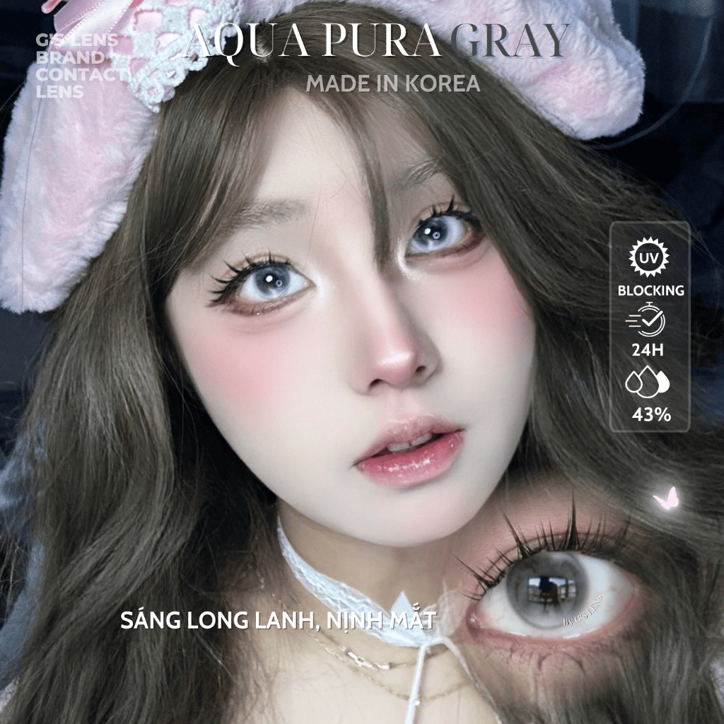 Kính áp tròng 6 tháng AQUA PURA GRAY màu xám sáng tây giãn tròng nhỏ