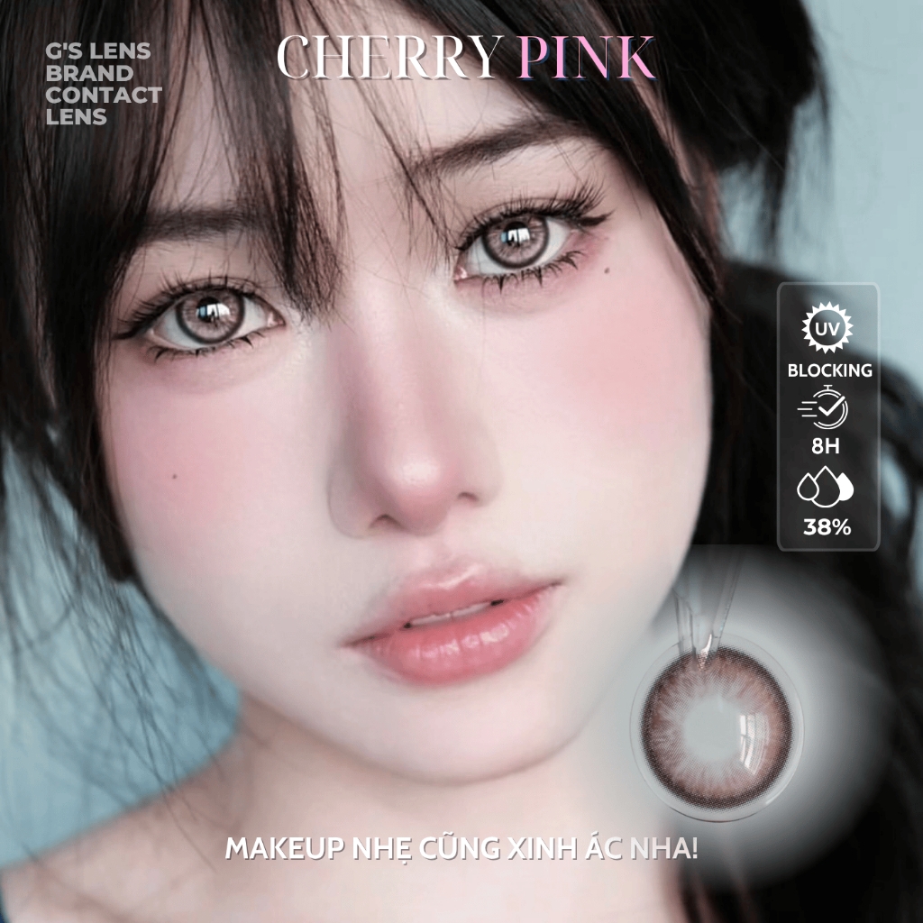 Kính áp tròng 6 tháng CHERRY PINK màu hồng sáng tây giãn tròng nhỏ GTRENDY - MC38