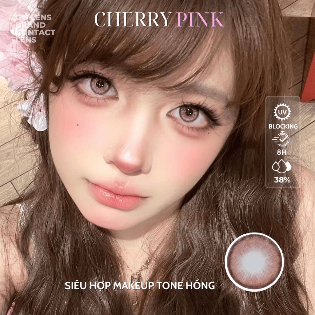 Kính áp tròng 6 tháng CHERRY PINK màu hồng sáng tây giãn tròng nhỏ GTRENDY - MC38