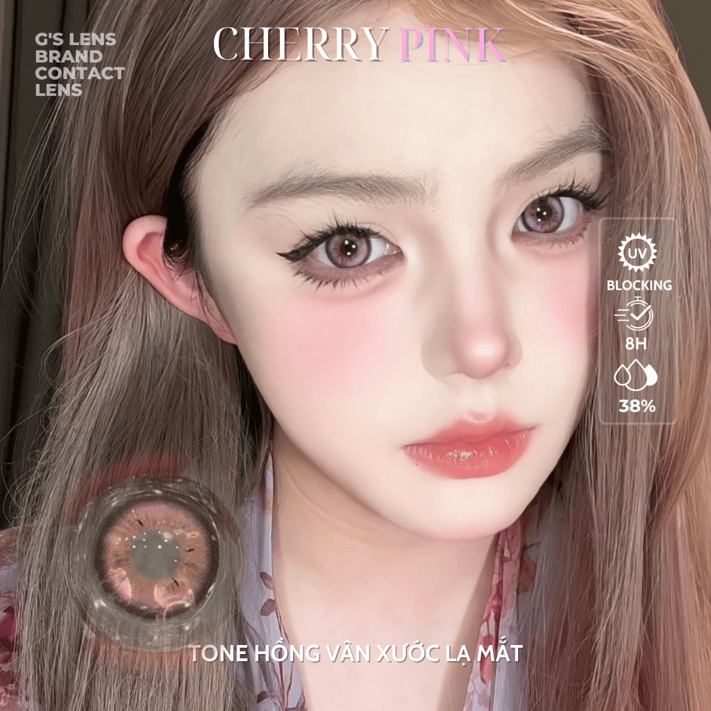 Kính áp tròng 6 tháng CHERRY PINK màu hồng sáng tây giãn tròng nhỏ GTRENDY - MC38
