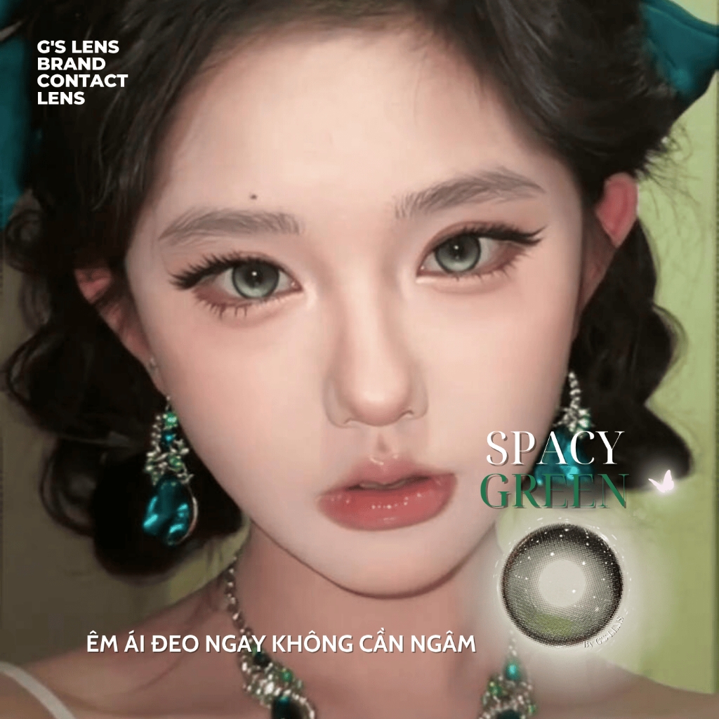 Kính áp tròng 1 ngày SPACY GREEN màu xanh lá sáng tây giãn tròng vừa GTRENDY