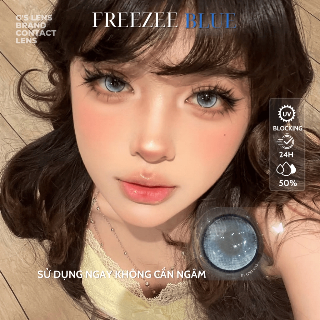 Kính áp tròng 1 ngày FREEZEE BLUE màu xanh dương sáng tây giãn tròng to GTRENDY - Realcon Color 50