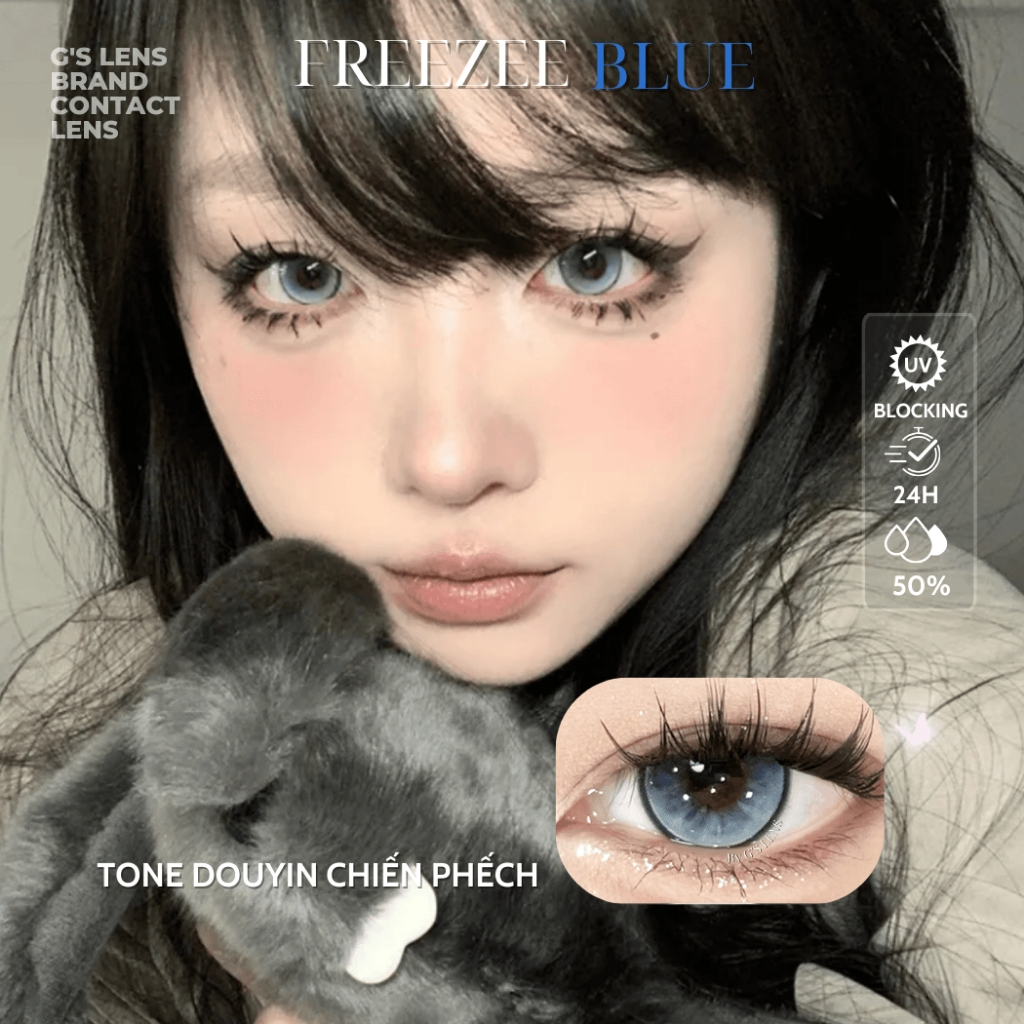 Kính áp tròng 1 ngày FREEZEE BLUE màu xanh dương sáng tây giãn tròng to GTRENDY - Realcon Color 50