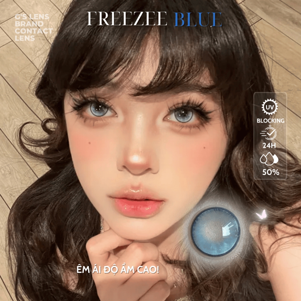 Kính áp tròng 1 ngày FREEZEE BLUE màu xanh dương sáng tây giãn tròng to GTRENDY - Realcon Color 50