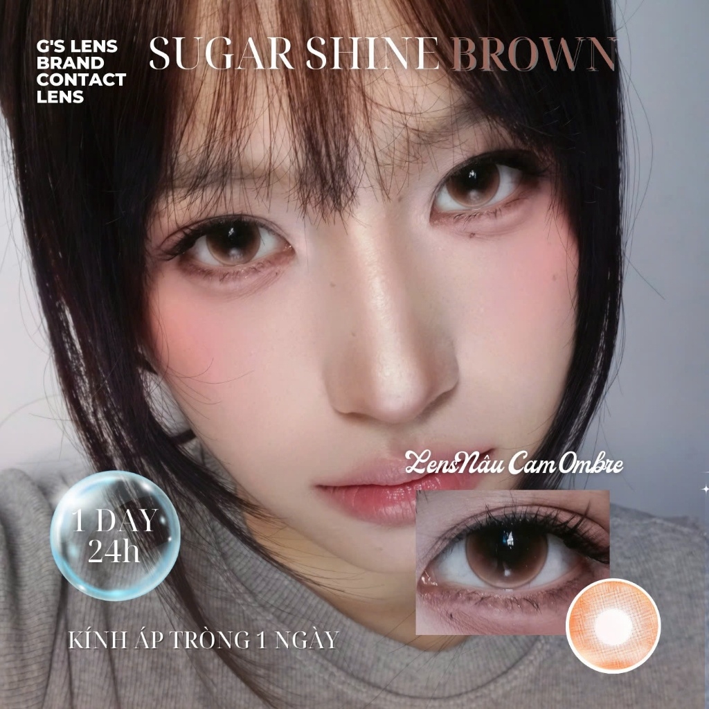 Kính áp tròng 1 ngày SUGAR SHINE BROWN màu nâu sáng tây giãn tròng nhỏ GTRENDY