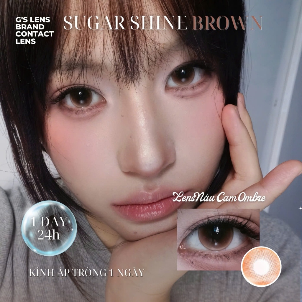 Kính áp tròng 1 ngày SUGAR SHINE BROWN màu nâu sáng tây giãn tròng nhỏ GTRENDY