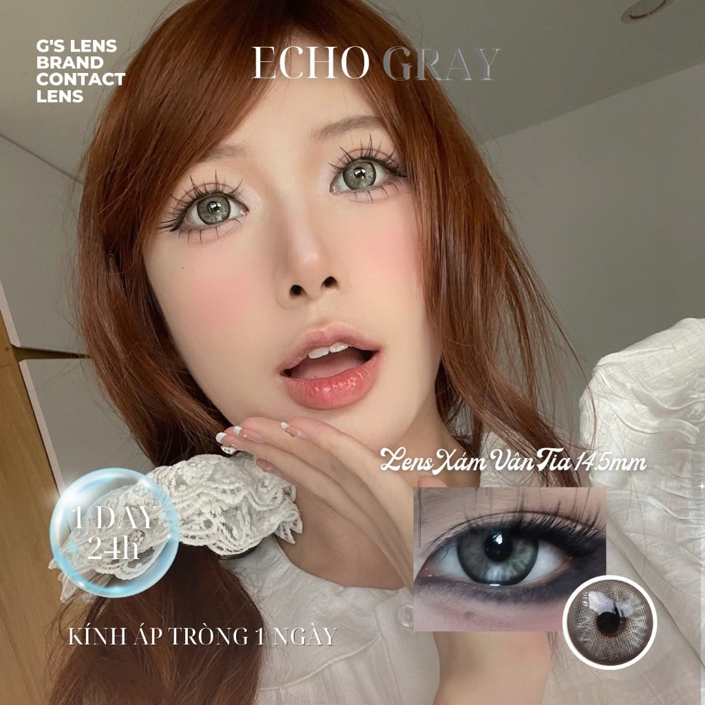 Kính áp tròng 1 ngày ECHO GRAY màu xám sáng tây giãn tròng to GTRENDY - Realcon Color 50