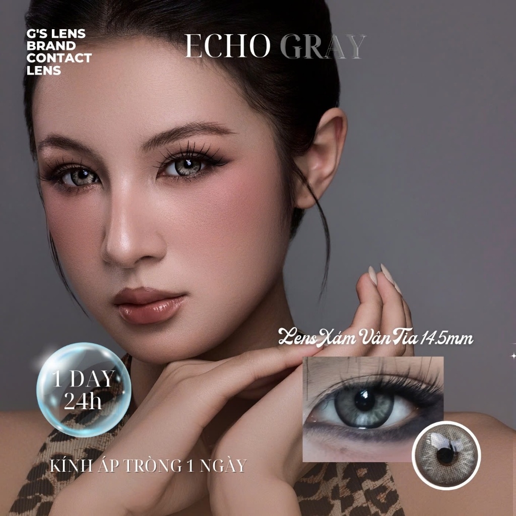 Kính áp tròng 1 ngày ECHO GRAY màu xám sáng tây giãn tròng to GTRENDY - Realcon Color 50