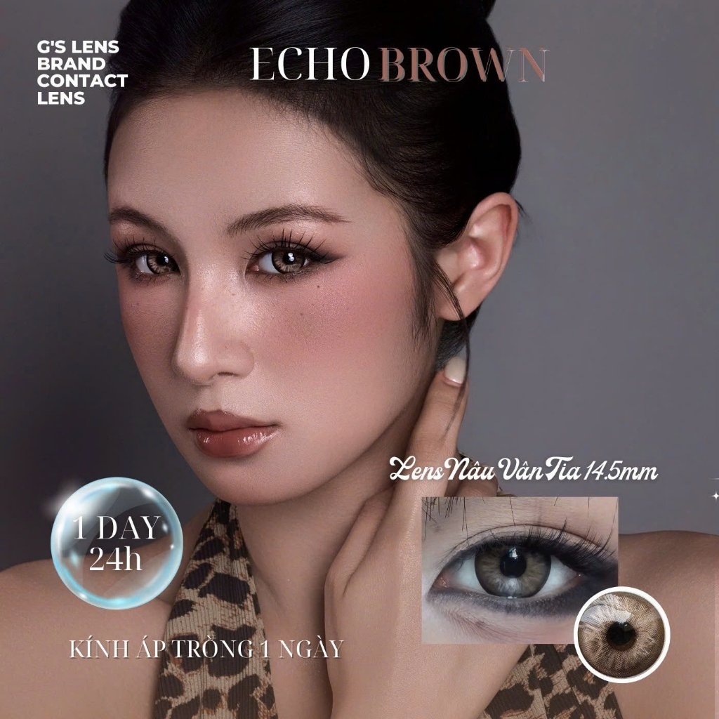 Kính áp tròng 1 ngày ECHO BROWN màu nâu sáng tây giãn tròng to GTRENDY - Realcon Color 50