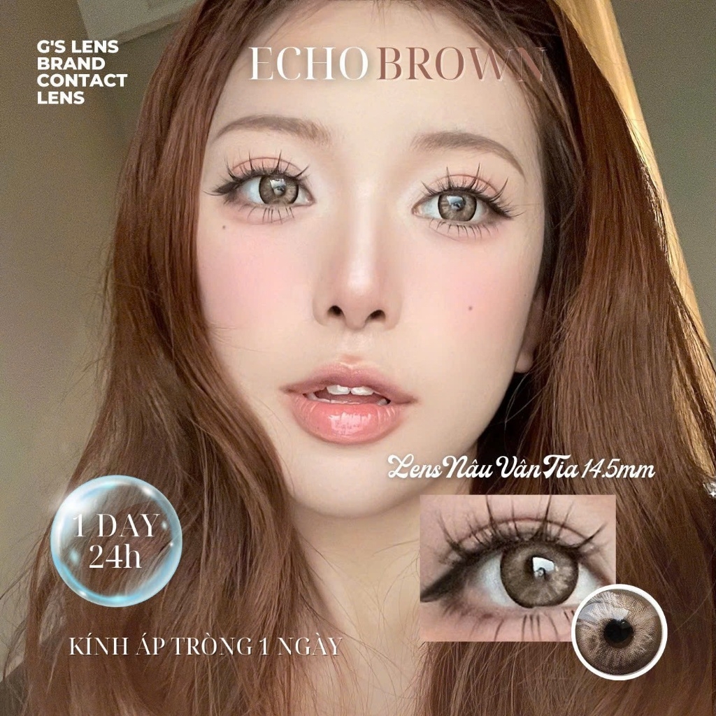 Kính áp tròng 1 ngày ECHO BROWN màu nâu sáng tây giãn tròng to GTRENDY - Realcon Color 50