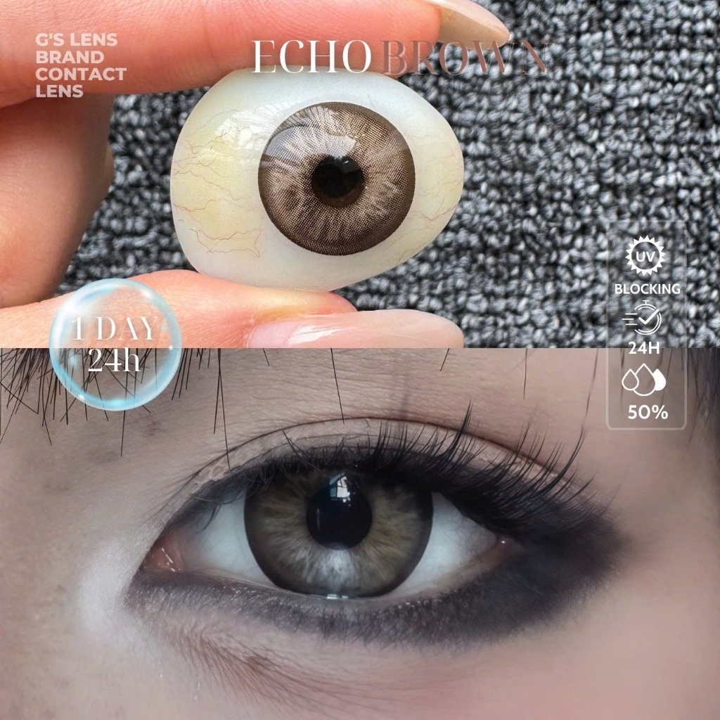 Kính áp tròng 1 ngày ECHO BROWN màu nâu sáng tây giãn tròng to GTRENDY - Realcon Color 50