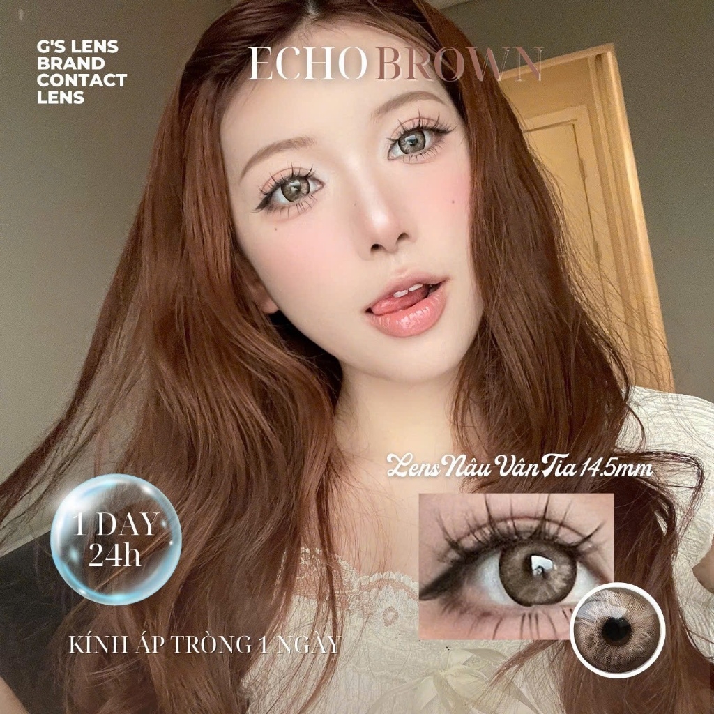 Kính áp tròng 1 ngày ECHO BROWN màu nâu sáng tây giãn tròng to GTRENDY - Realcon Color 50