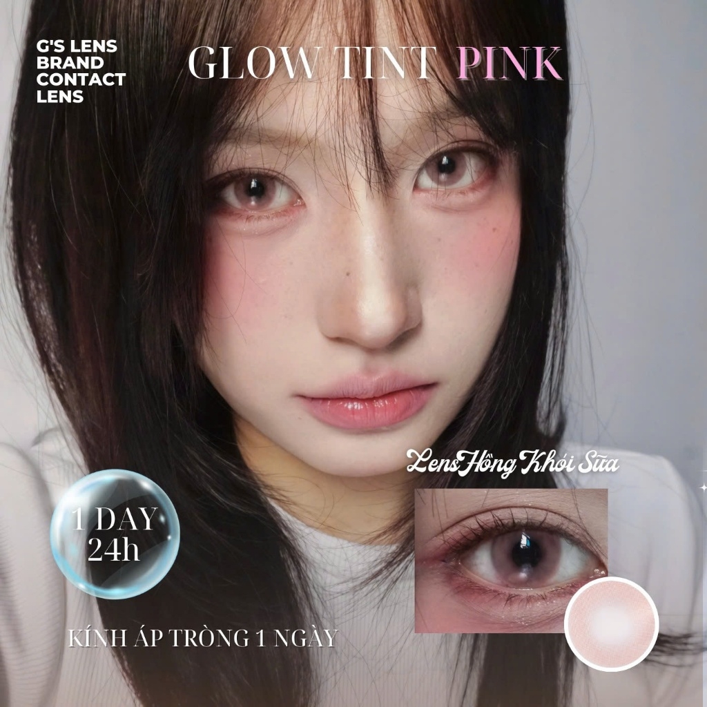 Kính áp tròng 1 ngày GLOW TINT PINK màu hồng sáng tây giãn tròng nhỏ GTRENDY