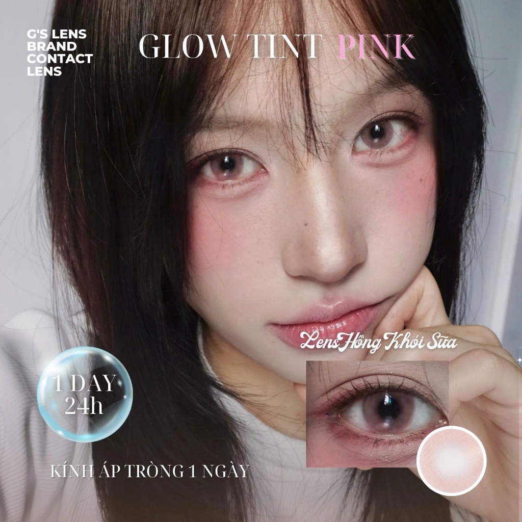 Kính áp tròng 1 ngày GLOW TINT PINK màu hồng sáng tây giãn tròng nhỏ GTRENDY