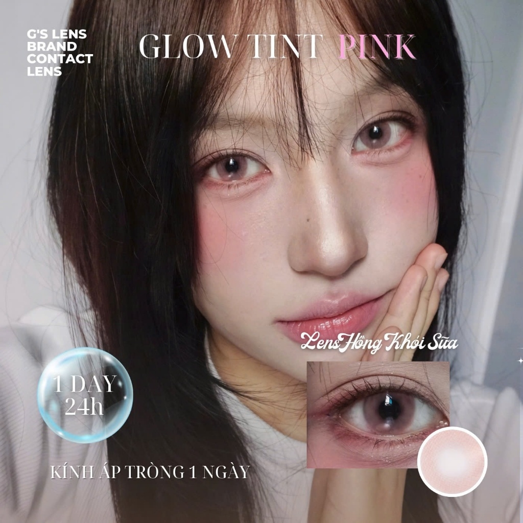 Kính áp tròng 1 ngày GLOW TINT PINK màu hồng sáng tây giãn tròng nhỏ GTRENDY