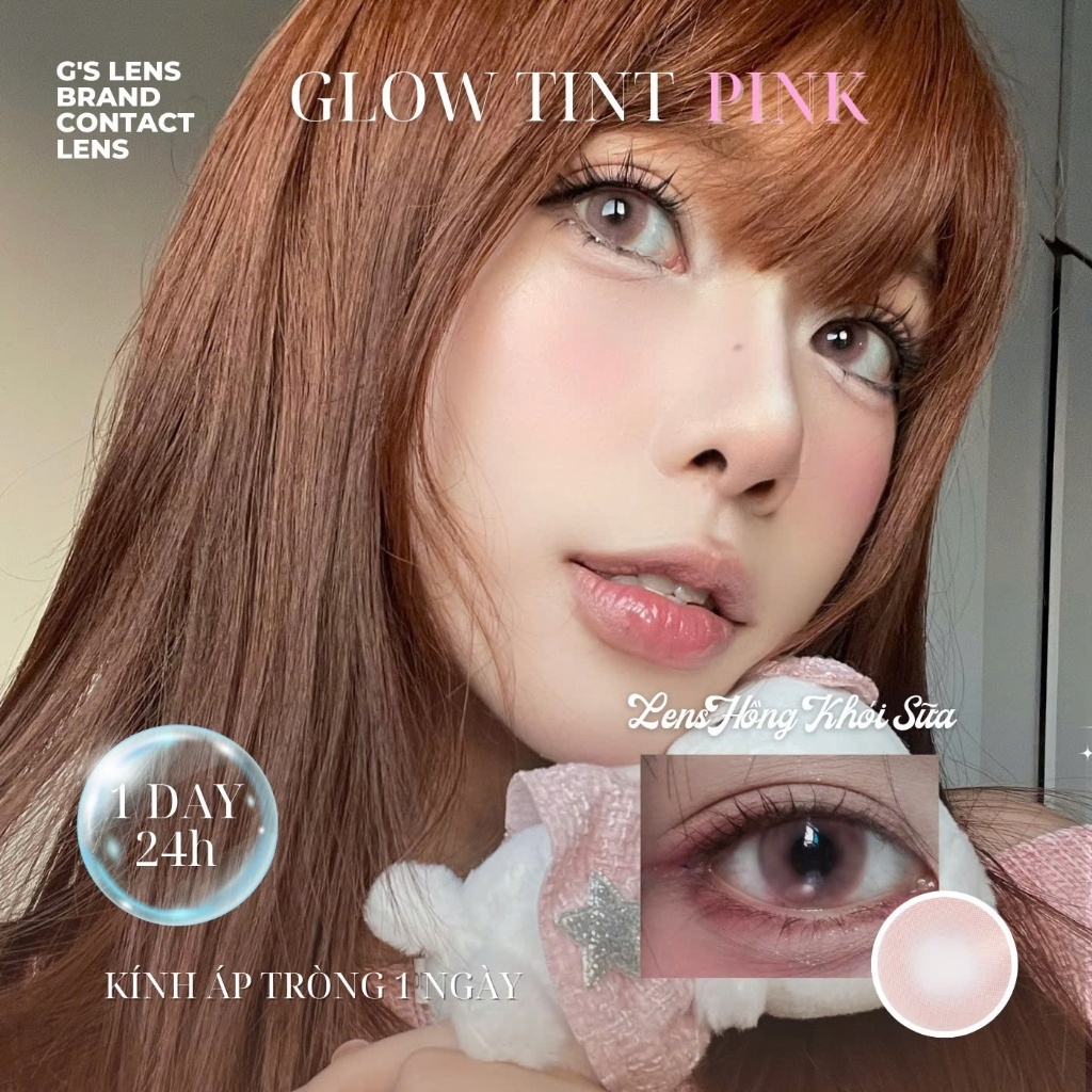 Kính áp tròng 1 ngày GLOW TINT PINK màu hồng sáng tây giãn tròng nhỏ GTRENDY