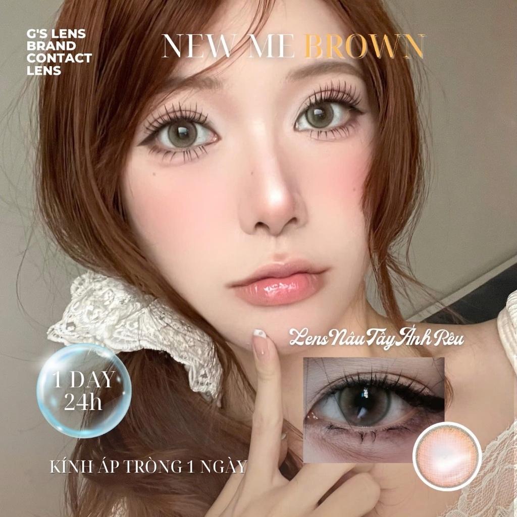 Kính áp tròng 1 ngày NEW ME BROWN màu nâu sáng tây giãn tròng nhỏ GTRENDY