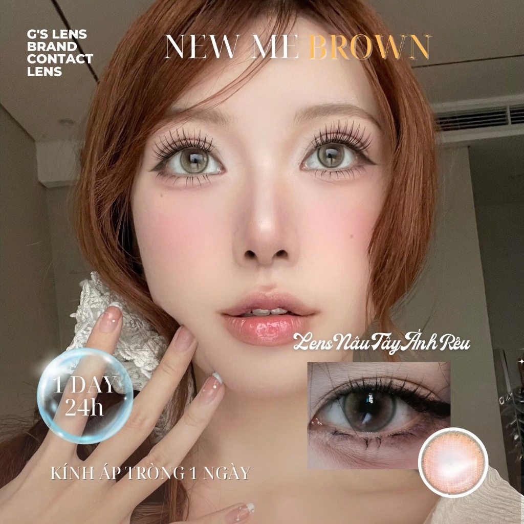 Kính áp tròng 1 ngày NEW ME BROWN màu nâu sáng tây giãn tròng nhỏ GTRENDY