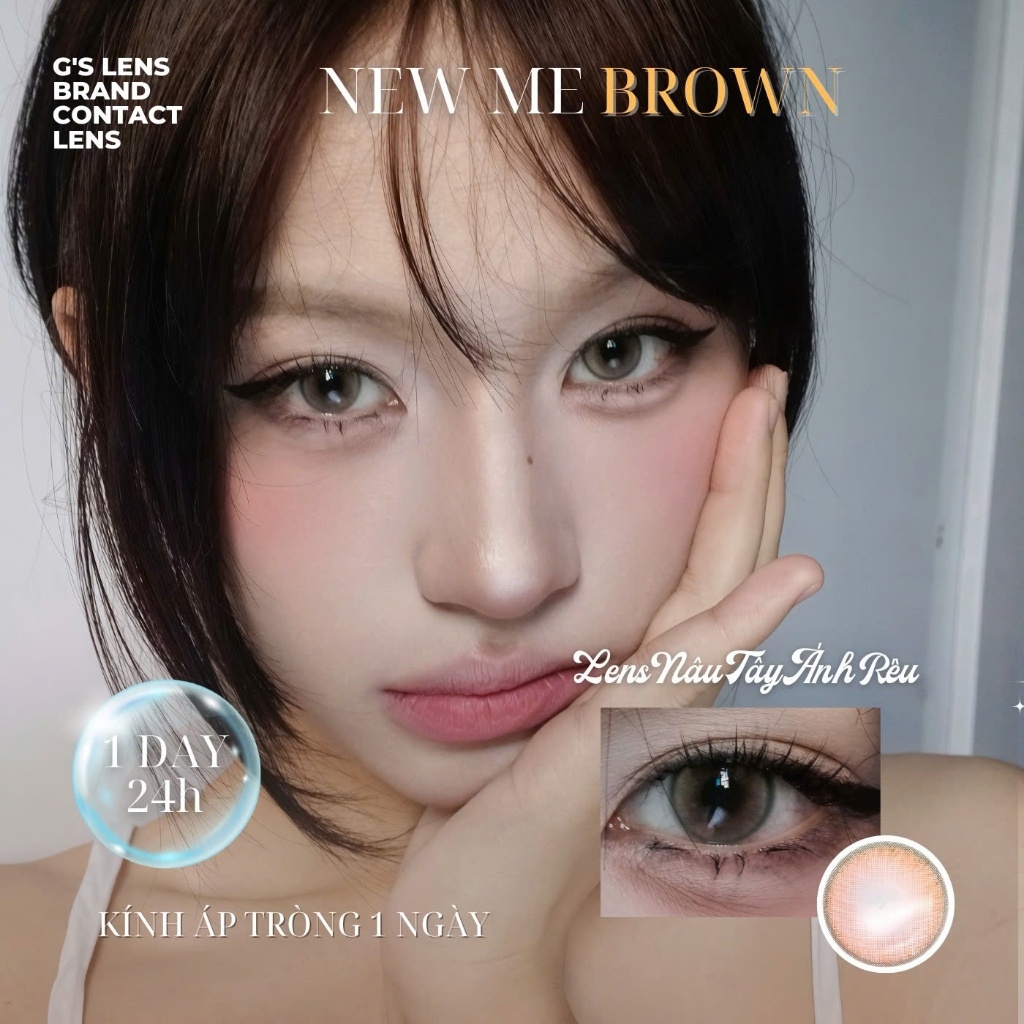 Kính áp tròng 1 ngày NEW ME BROWN màu nâu sáng tây giãn tròng nhỏ GTRENDY