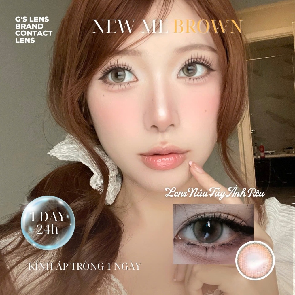 Kính áp tròng 1 ngày NEW ME BROWN màu nâu sáng tây giãn tròng nhỏ GTRENDY