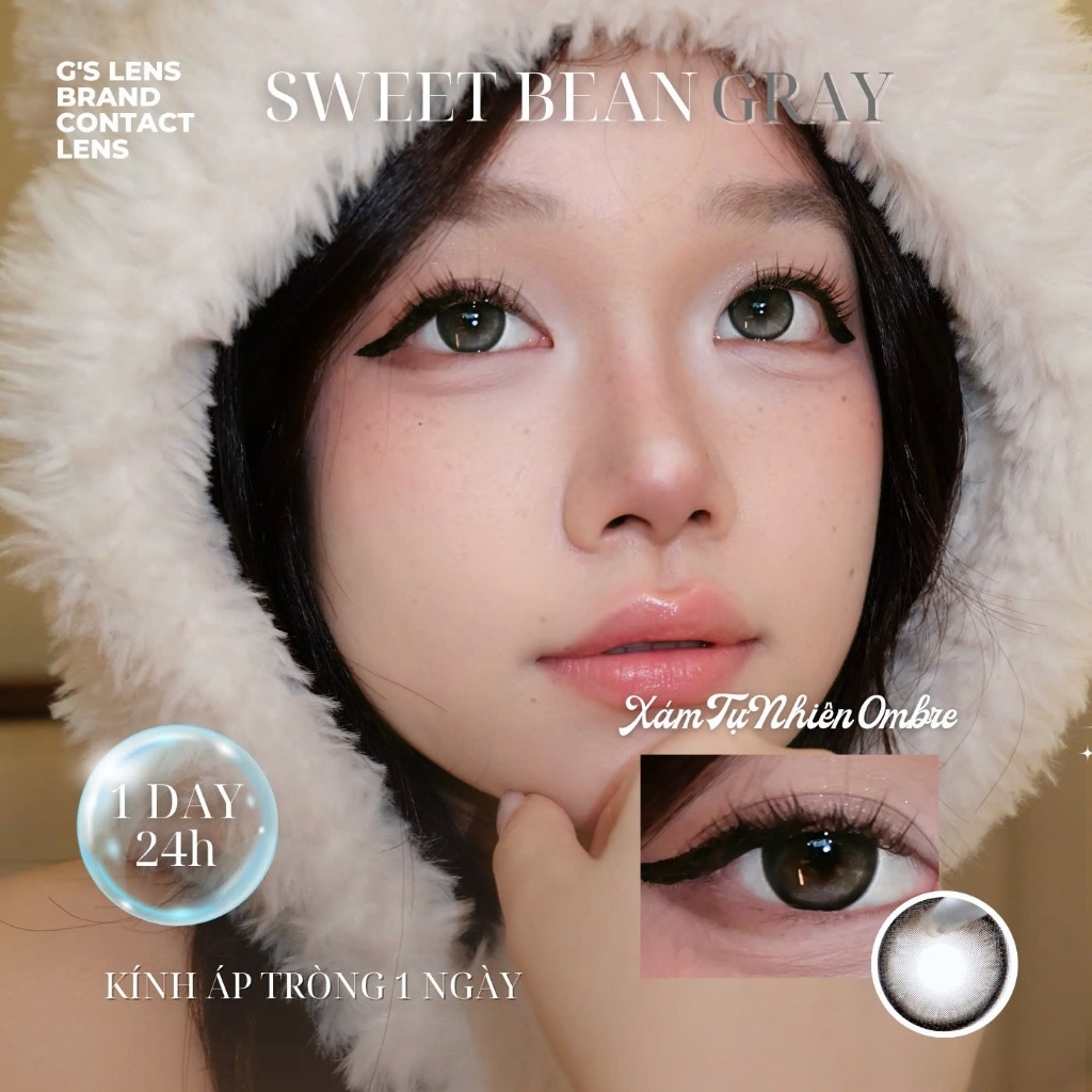 Kính áp tròng 1 ngày SWEET BREAN GRAY màu xám tự nhiên giãn tròng nhỏ GTRENDY