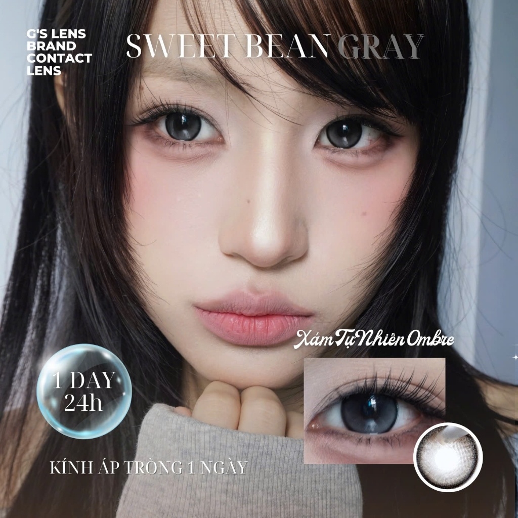 Kính áp tròng 1 ngày SWEET BREAN GRAY màu xám tự nhiên giãn tròng nhỏ GTRENDY
