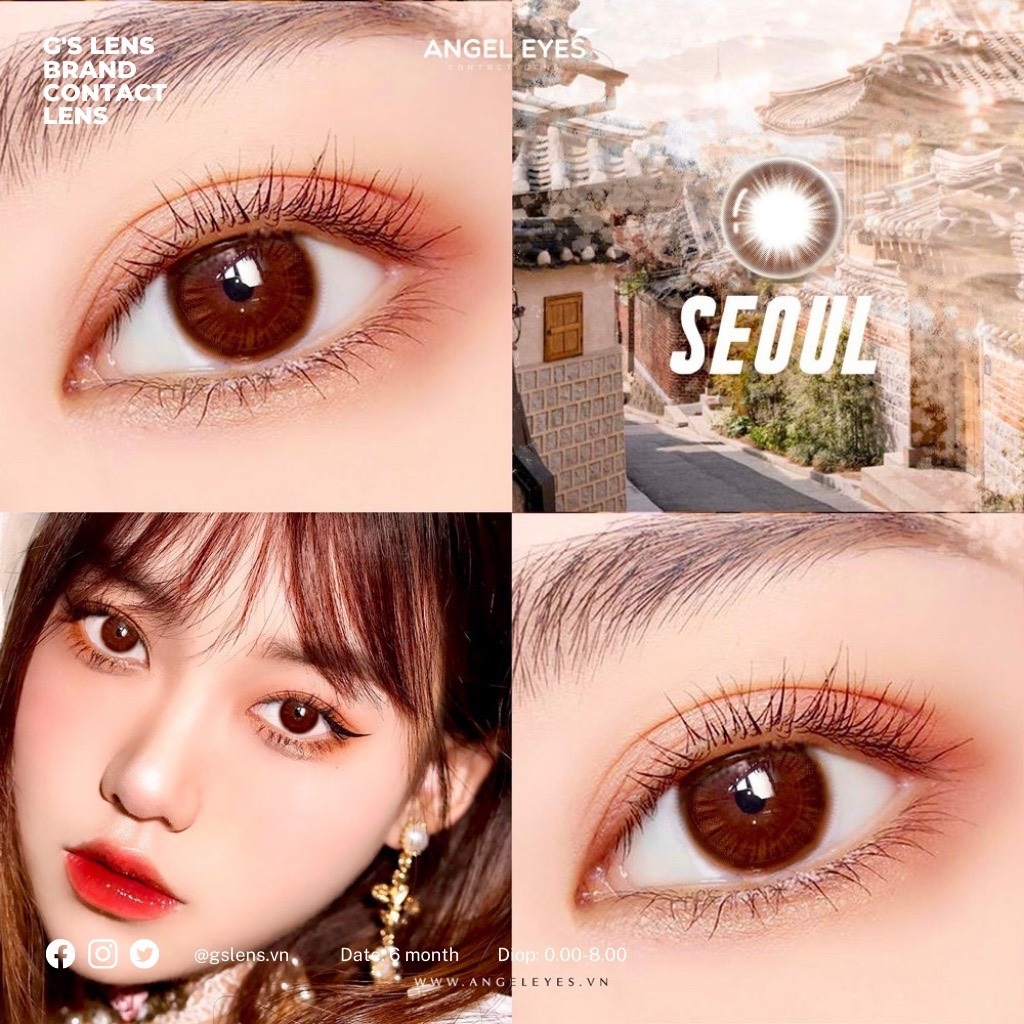 Kính Áp Tròng Lens Mắt Angel Eyes Silicone Hydrogel SEOUL Brown Size XS 12.8mm (0-8 độ)