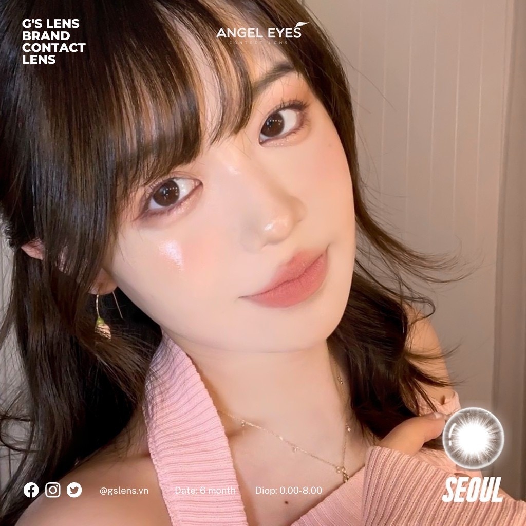 Kính Áp Tròng Lens Mắt Angel Eyes Silicone Hydrogel SEOUL Brown Size XS 12.8mm (0-8 độ)