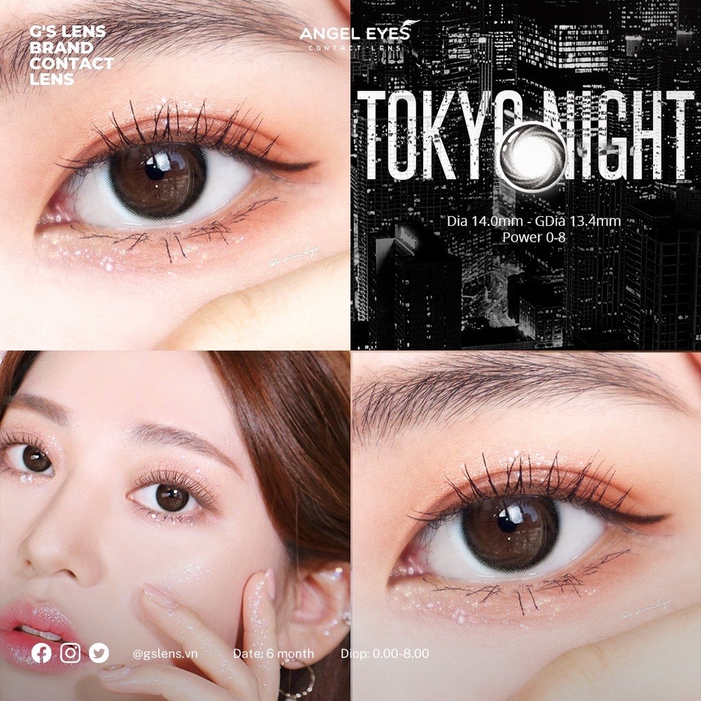 Kính Áp Tròng Lens Mắt Angel Eyes Silicone Hydrogel RUBY TOKYO NIGHT Size XS 13.4 mm (0-8 độ)