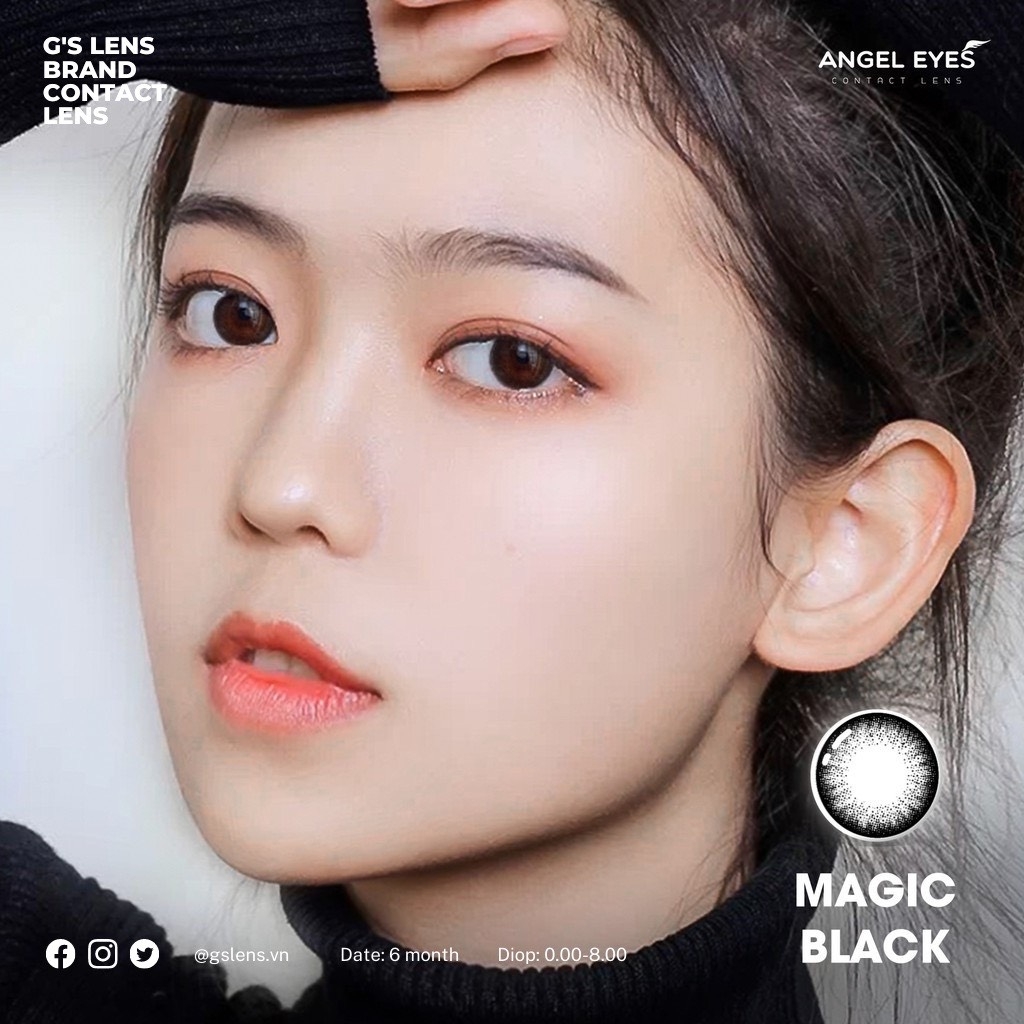 Kính Áp Tròng Lens Mắt Angel Eyes MAGIC BLACK Size M 14.5mm (0-6 độ)