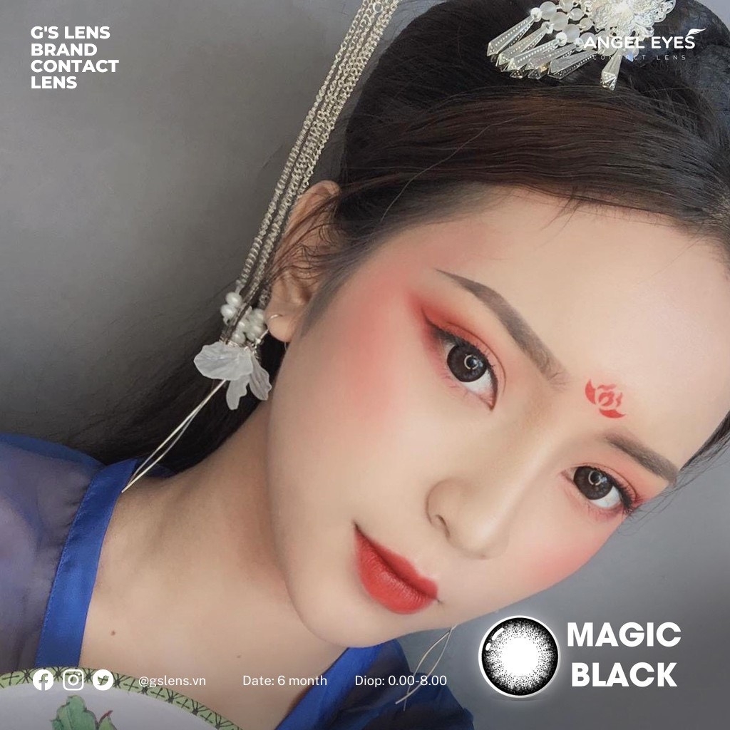 Kính Áp Tròng Lens Mắt Angel Eyes MAGIC BLACK Size M 14.5mm (0-6 độ)
