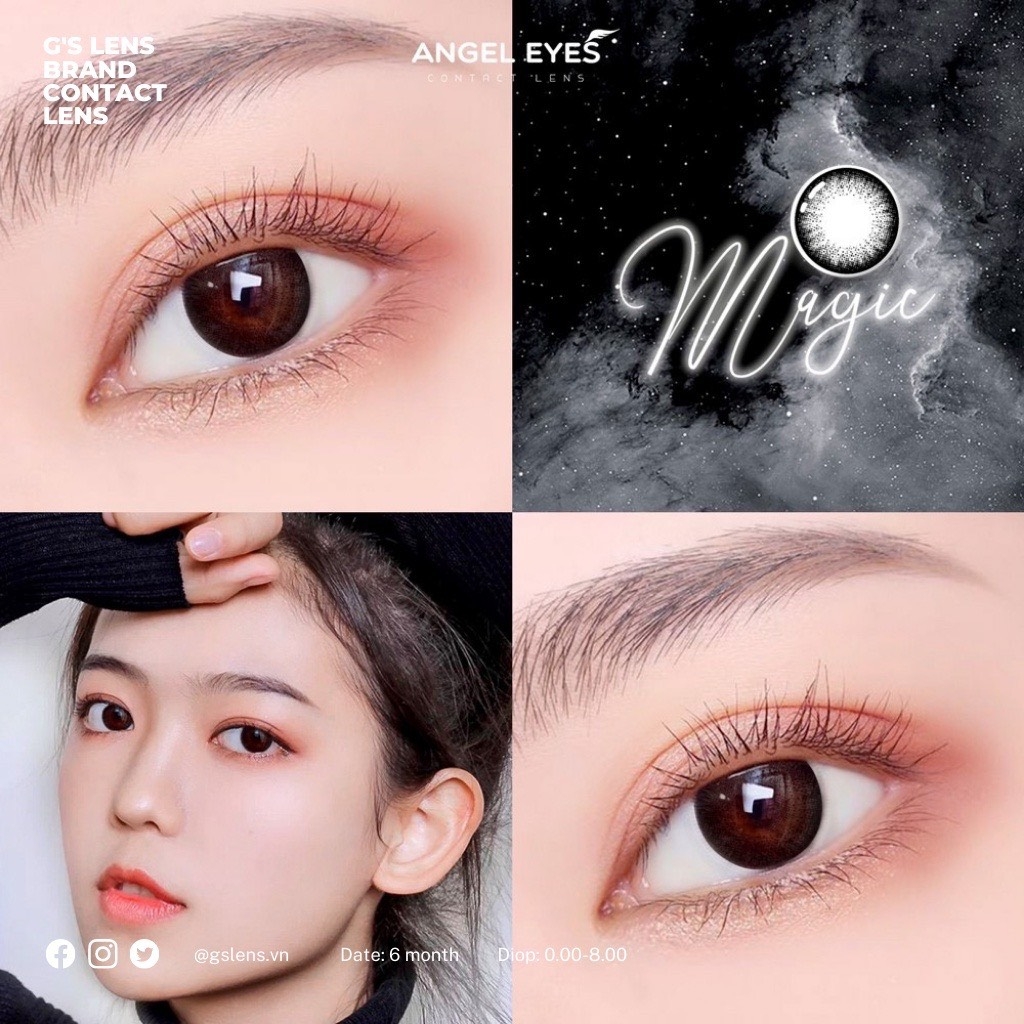 Kính Áp Tròng Lens Mắt Angel Eyes MAGIC BLACK Size M 14.5mm (0-6 độ)