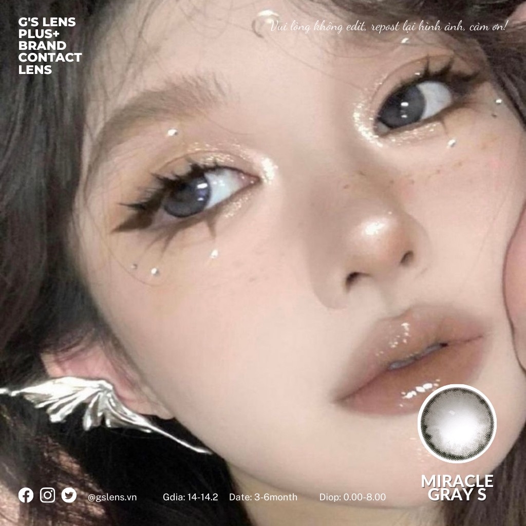 Kính áp tròng 6 tháng MIRACLE GRAY màu xám tự nhiên giãn tròng nhỏ