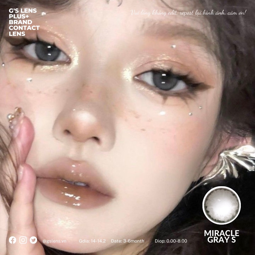 Kính áp tròng 6 tháng MIRACLE GRAY màu xám tự nhiên giãn tròng nhỏ