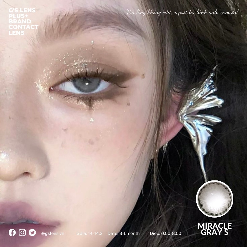 Kính áp tròng 6 tháng MIRACLE GRAY màu xám tự nhiên giãn tròng nhỏ