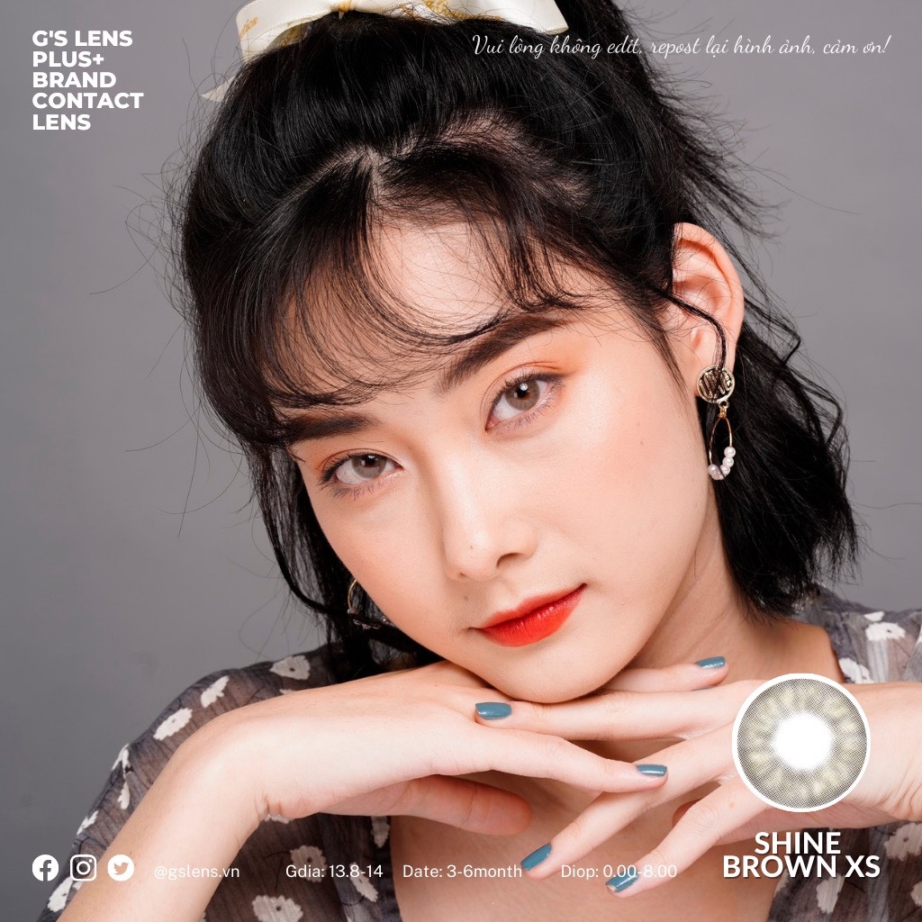 Kính áp tròng 6 tháng SHINE BROWN màu nâu tự nhiên giãn tròng nhỏ