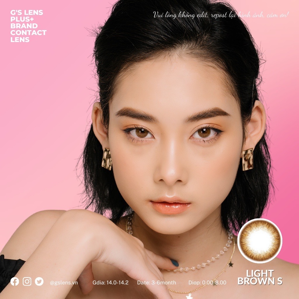 Kính áp tròng 6 tháng LIGHT BROWN màu nâu sáng tây giãn tròng nhỏ
