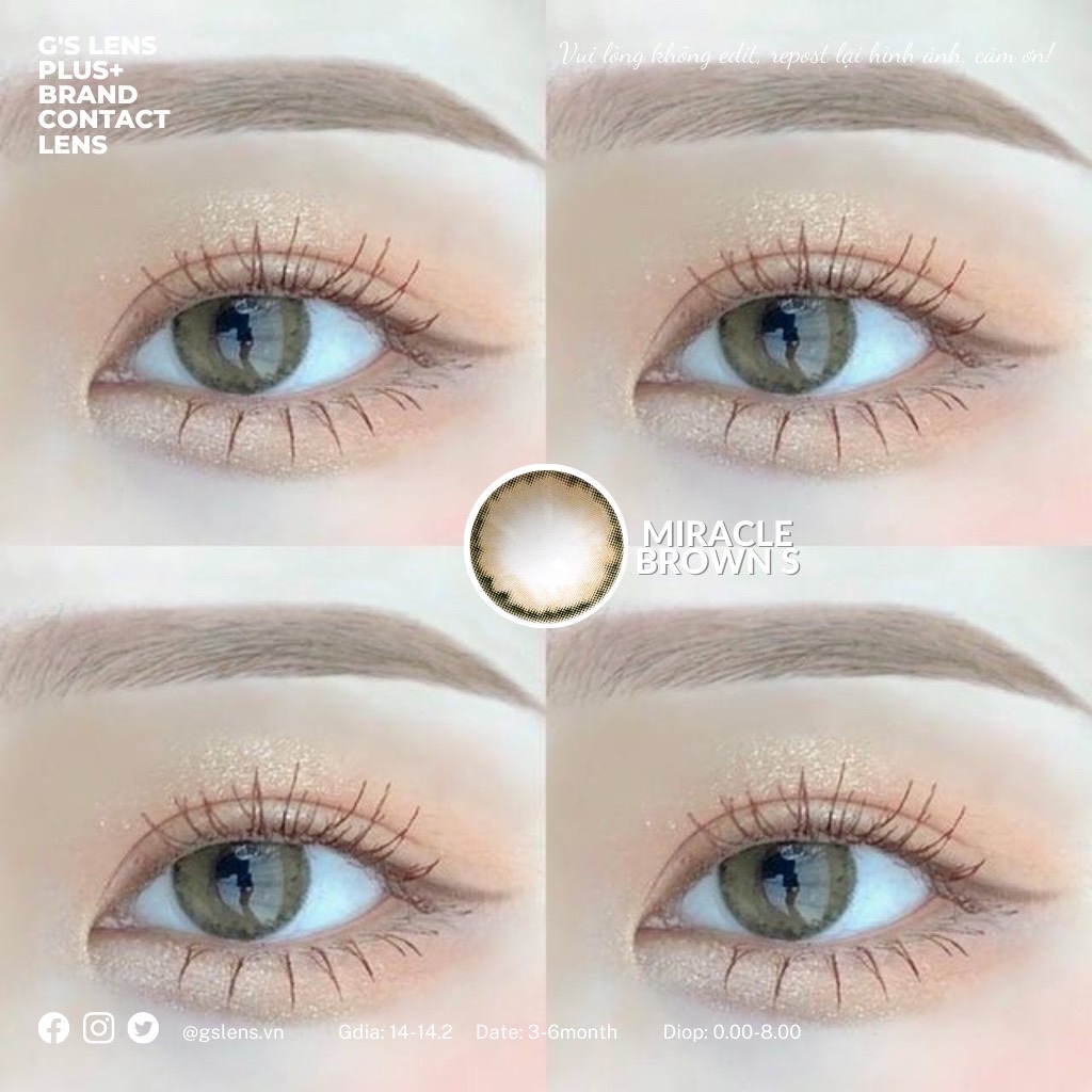 Kính áp tròng 6 tháng MIRACLE BROWN màu nâu tự nhiên giãn tròng nhỏ