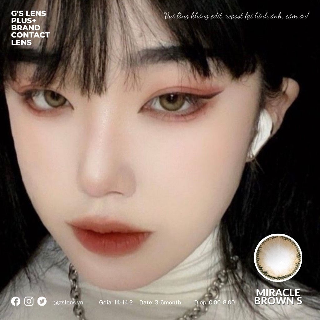 Kính áp tròng 6 tháng MIRACLE BROWN màu nâu tự nhiên giãn tròng nhỏ