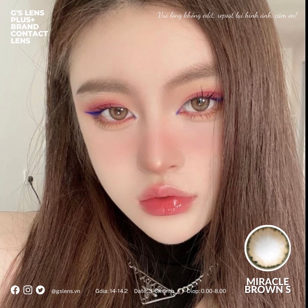 Kính áp tròng 6 tháng MIRACLE BROWN màu nâu tự nhiên giãn tròng nhỏ