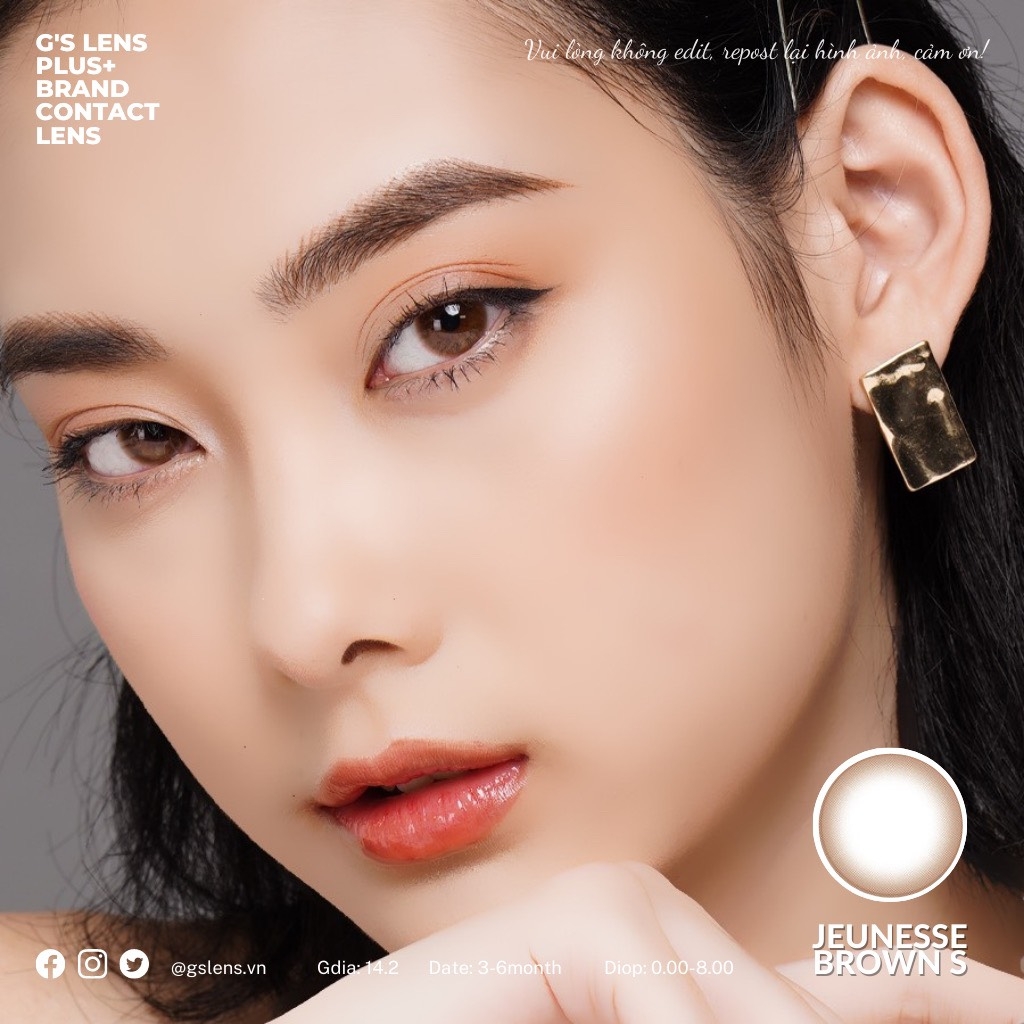 Kính áp tròng 6 tháng JEUNESSE BROWN màu nâu tự nhiên giãn tròng nhỏ