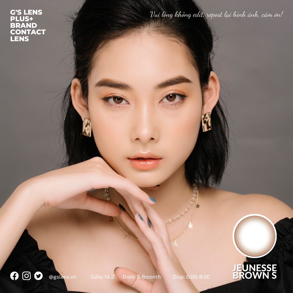 Kính áp tròng 6 tháng JEUNESSE BROWN màu nâu tự nhiên giãn tròng nhỏ