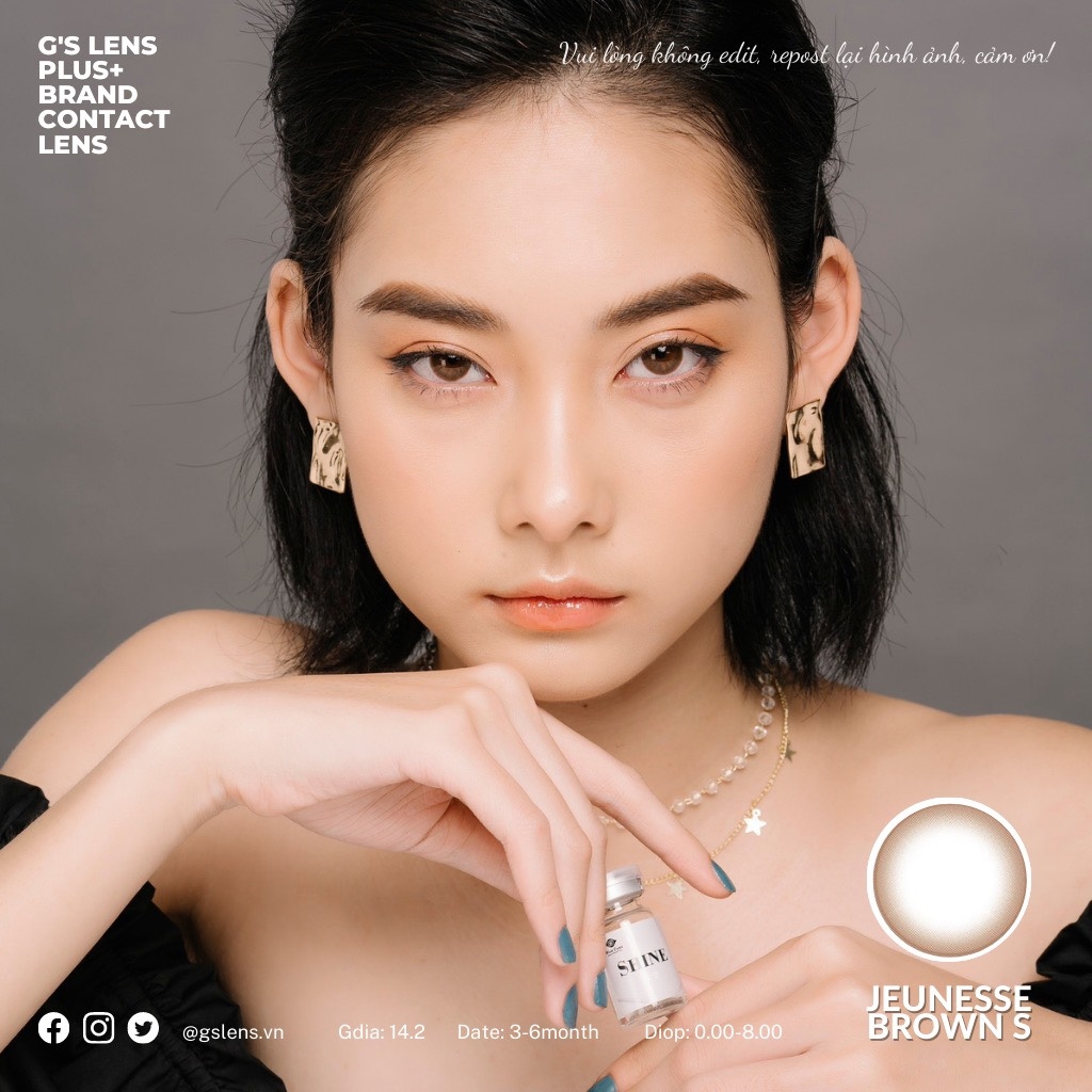 Kính áp tròng 6 tháng JEUNESSE BROWN màu nâu tự nhiên giãn tròng nhỏ
