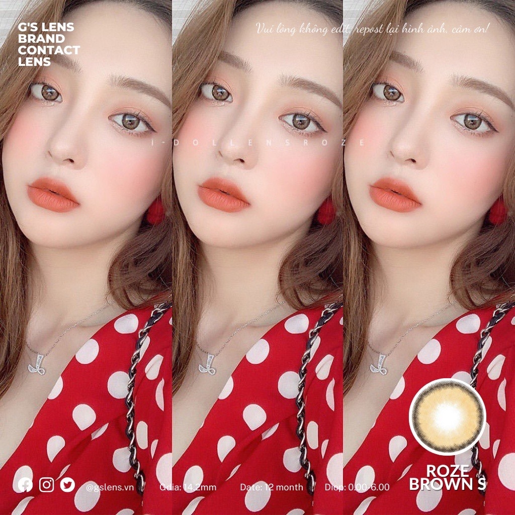 Kính Áp Tròng Lens Mắt ROZE BROWN Size S 14.2mm (0-6 độ)