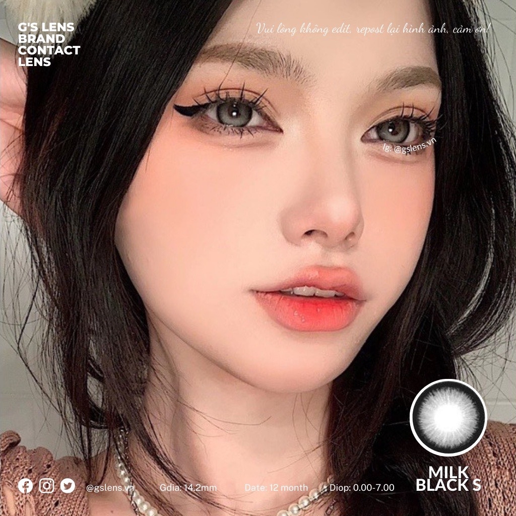 Kính áp tròng 6 tháng MILK BLACK màu đen tự nhiên giãn tròng nhẹ GTRENDY - MC38