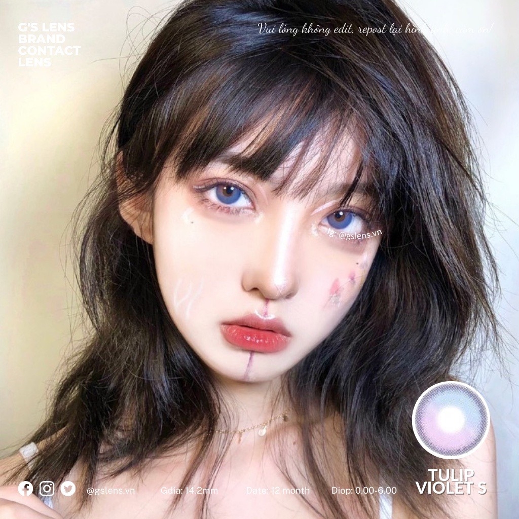Kính áp tròng 6 tháng TULIP VIOLET BLUE màu tím xanh sáng tây giãn tròng nhỏ GTRENDY - MC38