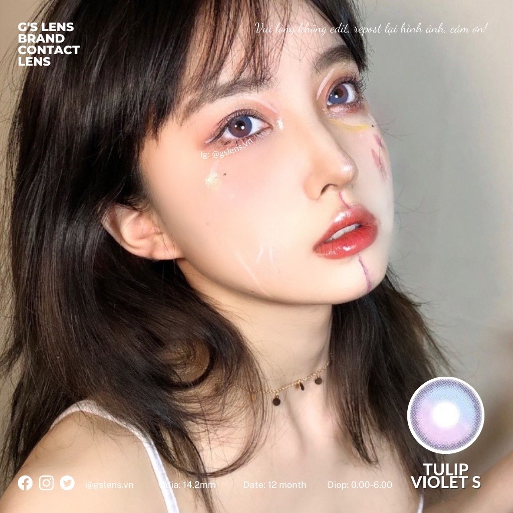 Kính áp tròng 6 tháng TULIP VIOLET BLUE màu tím xanh sáng tây giãn tròng nhỏ GTRENDY - MC38