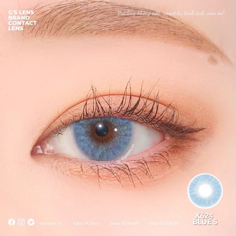 Kính áp tròng 6 tháng X624 BLUE màu xanh dương sáng tây giãn tròng nhỏ GTRENDY - MC38