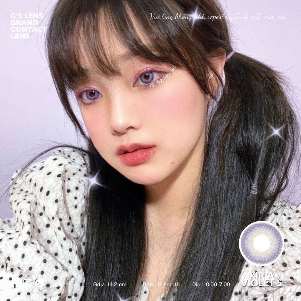 Kính áp tròng 6 tháng XIRIA VIOLET màu tím sáng tây giãn tròng nhỏ GTRENDY - MC38