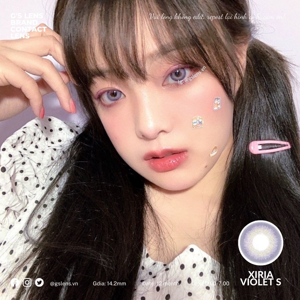 Kính áp tròng 6 tháng XIRIA VIOLET màu tím sáng tây giãn tròng nhỏ GTRENDY - MC38